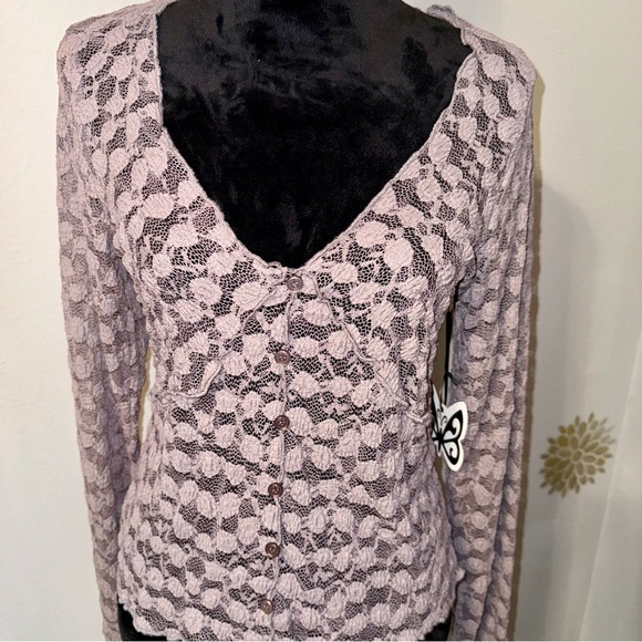 Self Esteem Tops - Self Esteem Women’s Purple L/S Lace Button-Up Shirt Top Chic Feminine